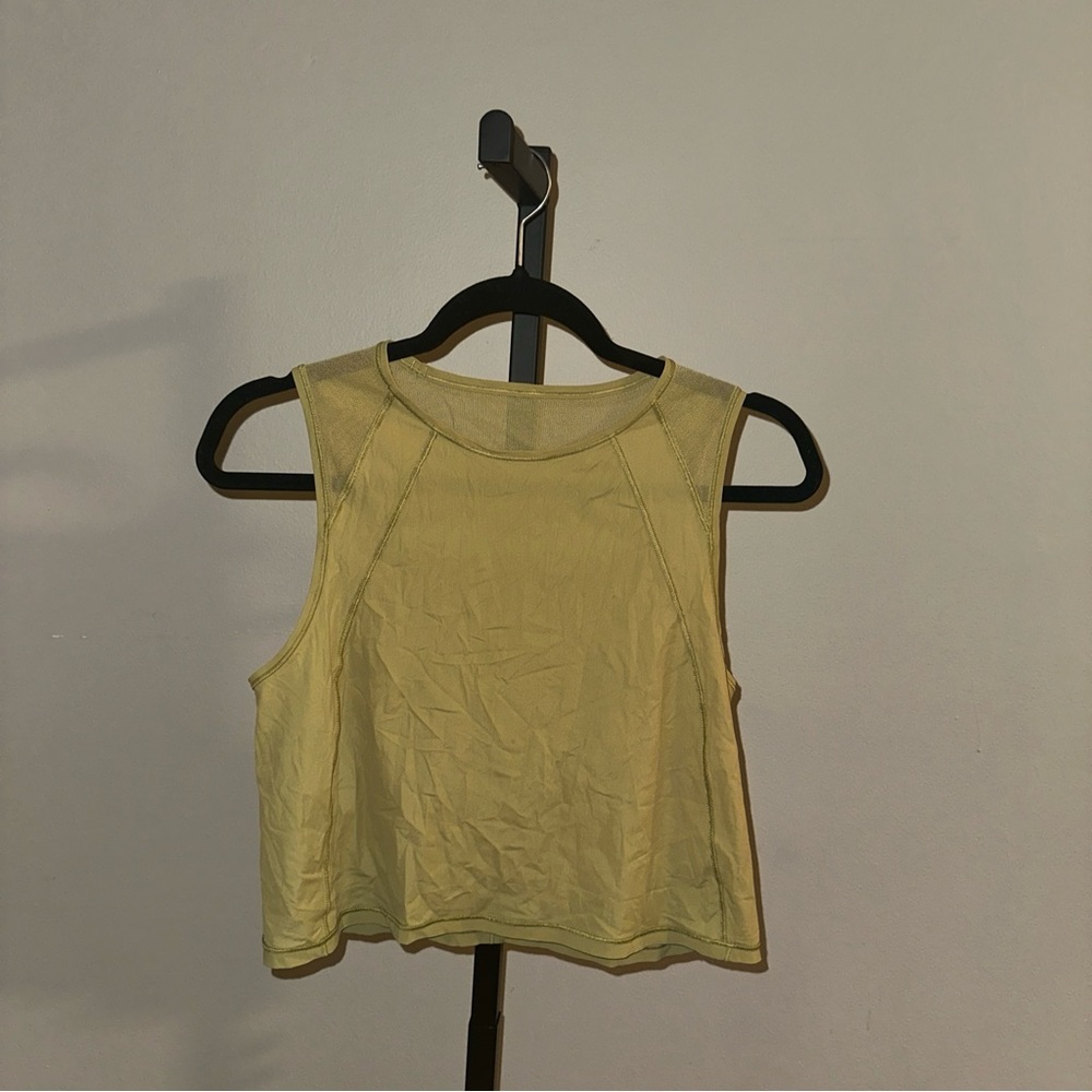Lululemon Green Top Rank Cut Out Crop Tank Sz 6